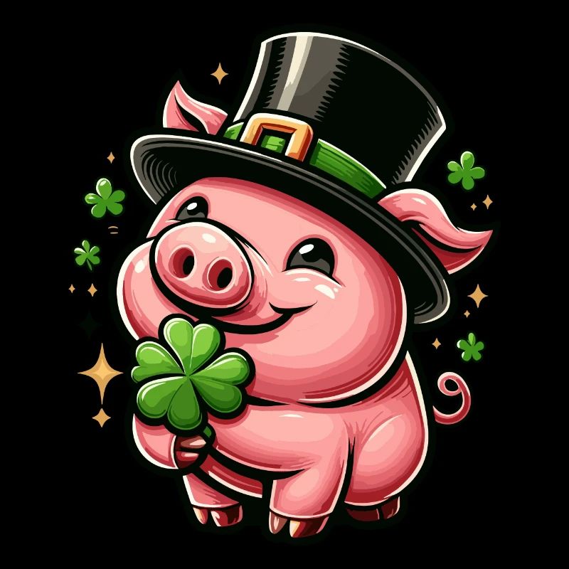COCHON PORTE-BONHEUR TRÈFLE TRÈFLE CHAPEAU HAUT DE FORME CHANCE PROSPÉRITÉ