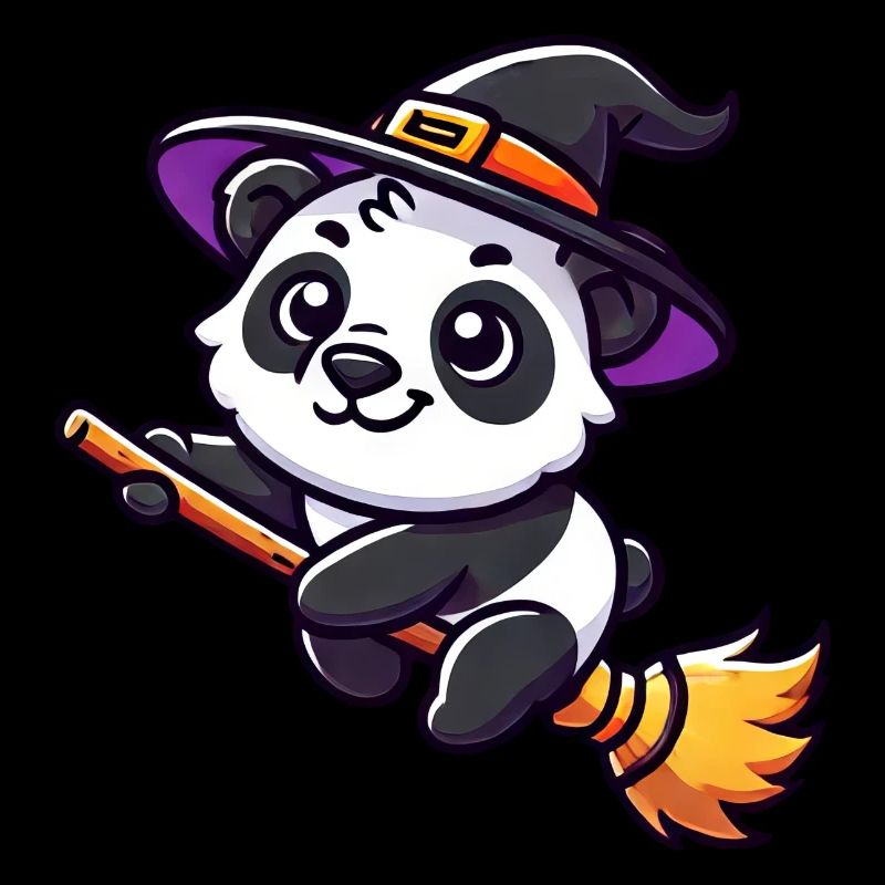 Halloween Panda Sorcière Balai Mignon Bande Dessinée