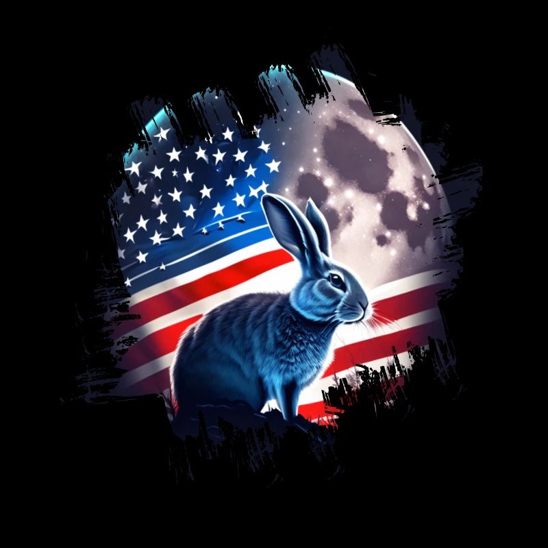 America rabbit under Moon with American Flag