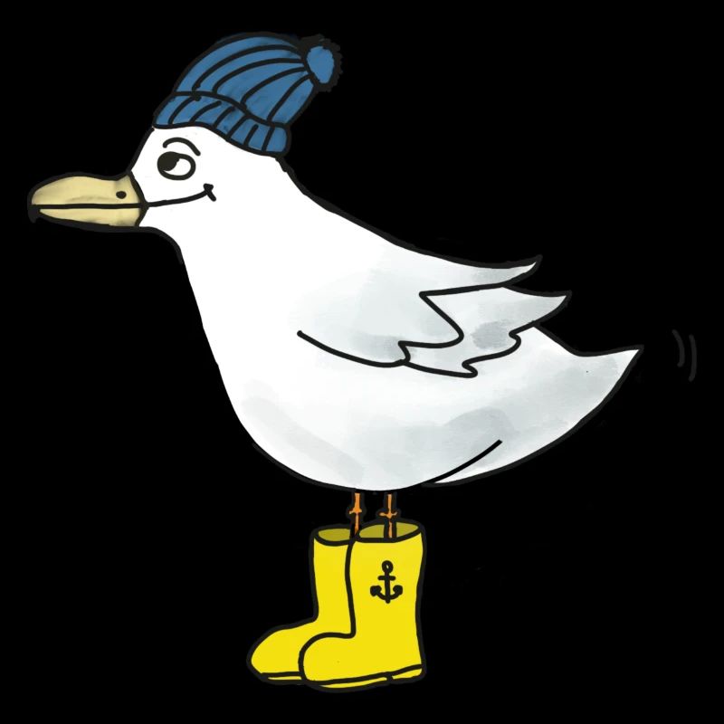 Möwe mit Gummistiefeln