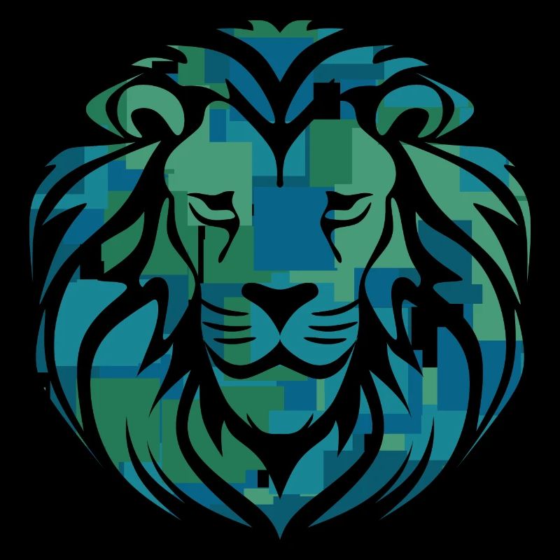 Lion's head, blue, green, turquoise