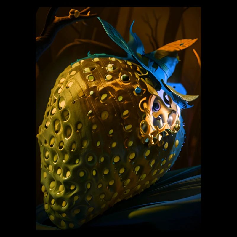 Strawberry, technical, high-tech, illustration, gold