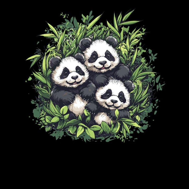 Trois pandas en bambou
