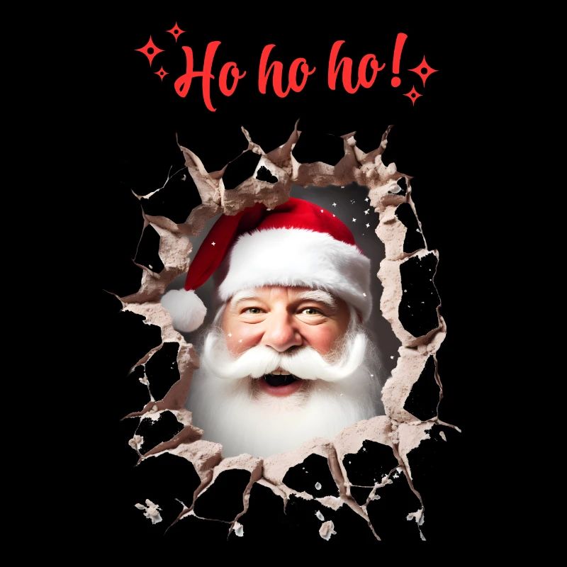 Der Weihnachtsmann lugt durch ein Loch in der Wand