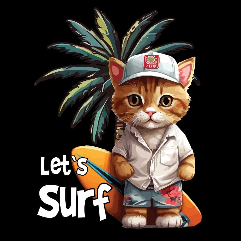 Let`s Surf Katze mit Surfbrett