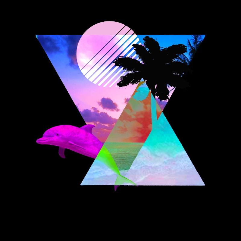 Vaporwave Dolphin 80 s scène de coucher de soleil hypnotique