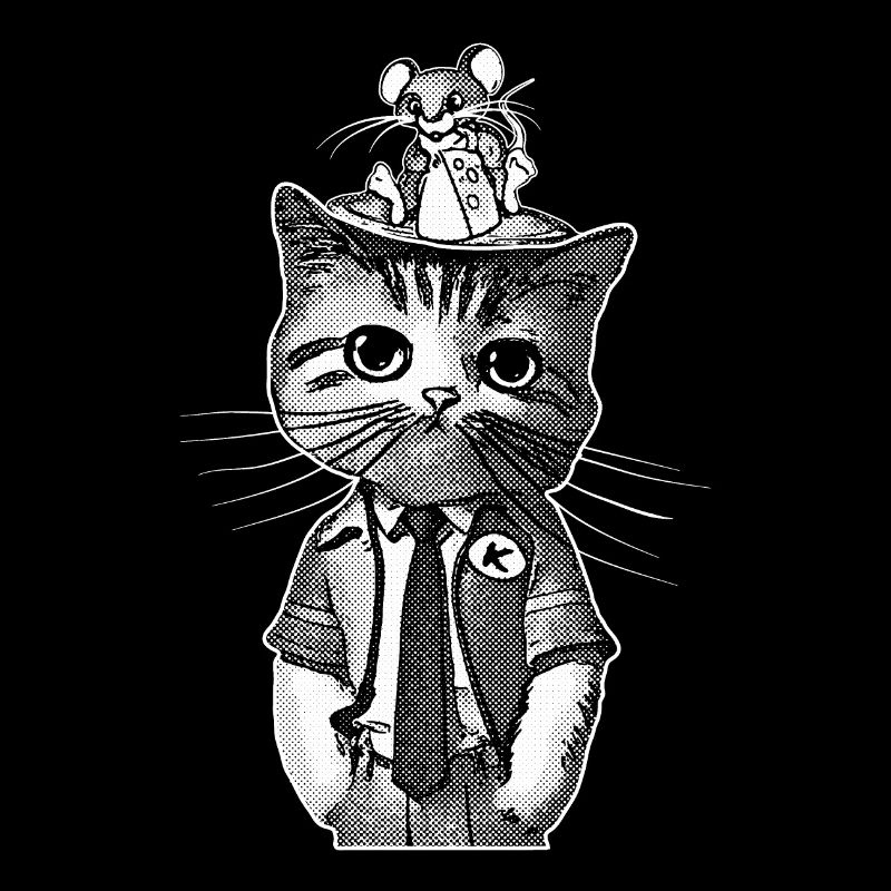 Souris perchée sur la tête d’un chat mignon.