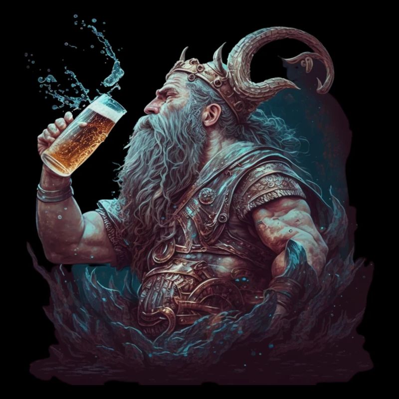 Neptune le dieu romain avec de la bière