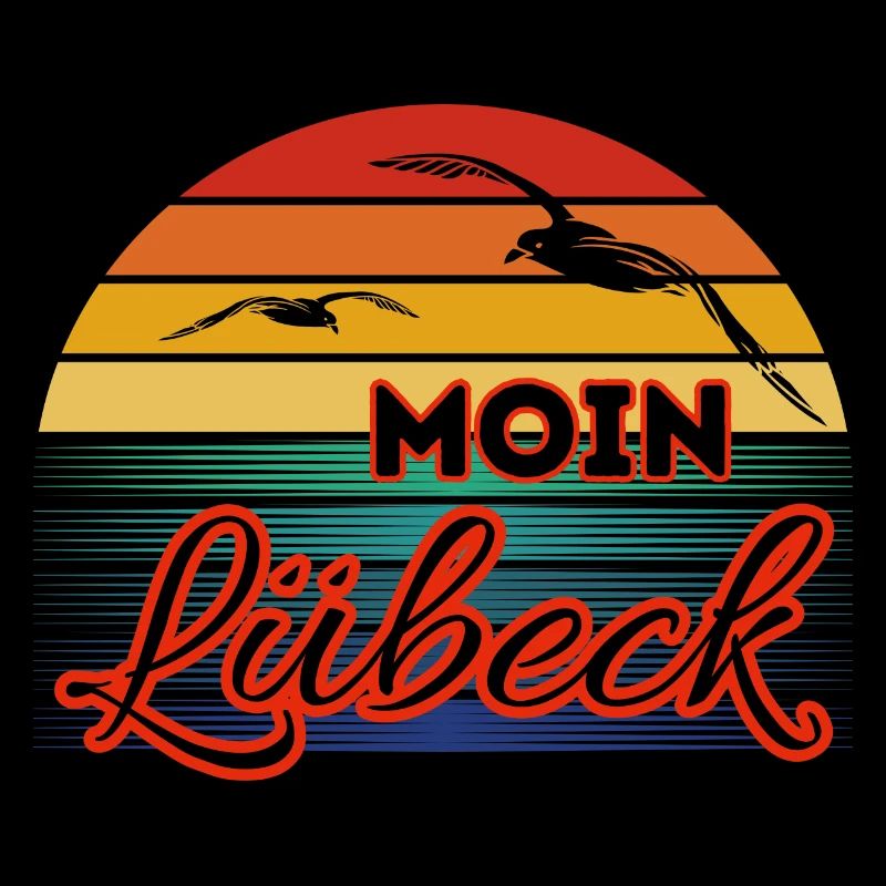 Moin Lübeck with seagull in retro style