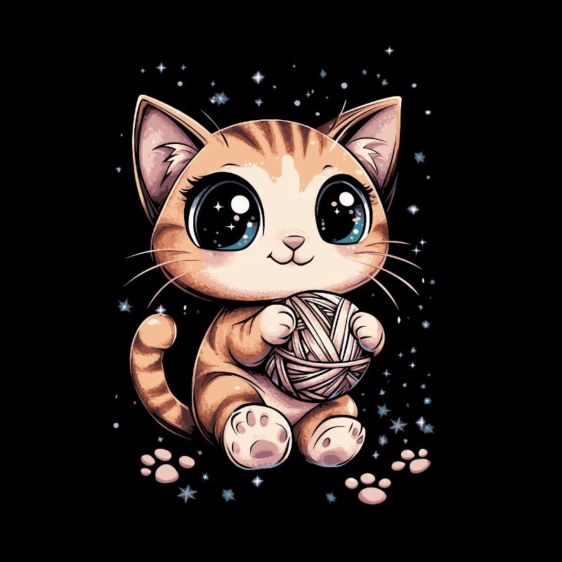 Chat mignon avec pelote de laine