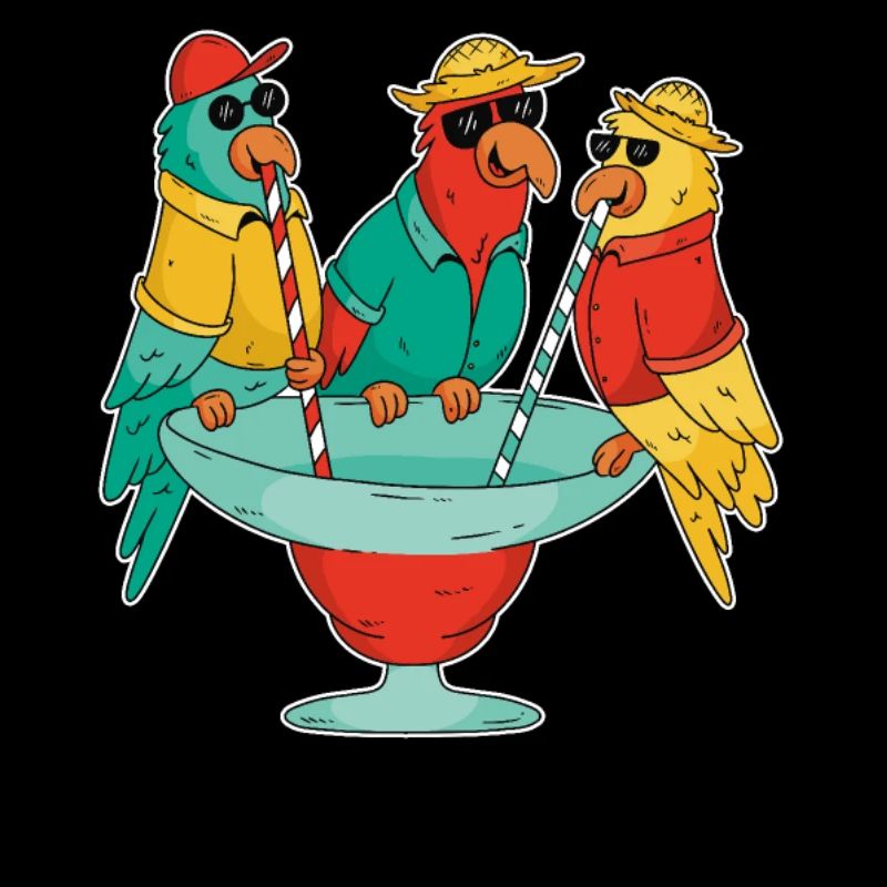 Cocktail Parrot Drinking Holiday Beach Drinking Sea