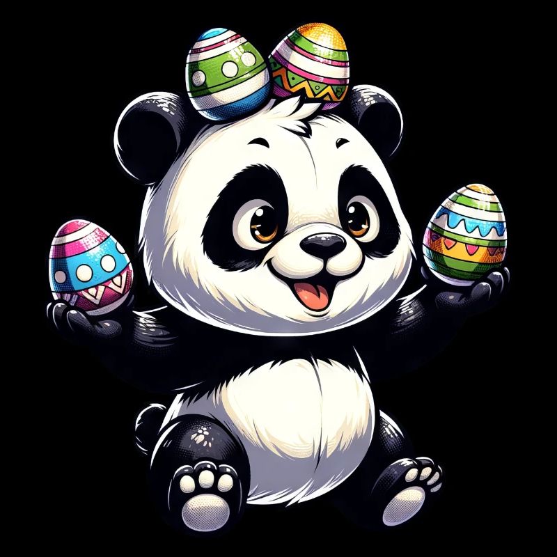 Panda mignon et œufs de Pâques drôles