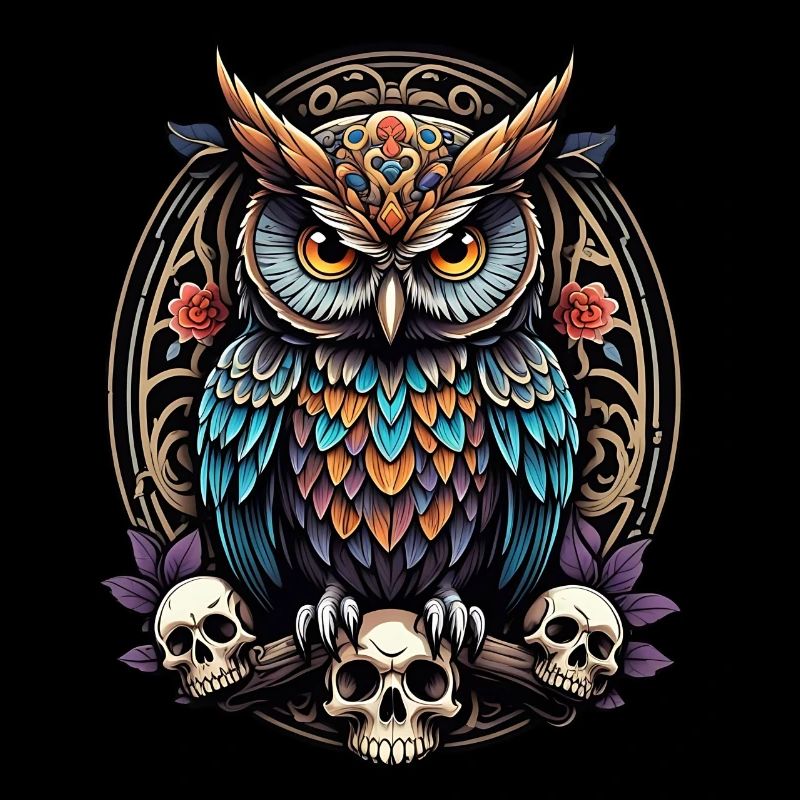 Decorative colorful owl with skull