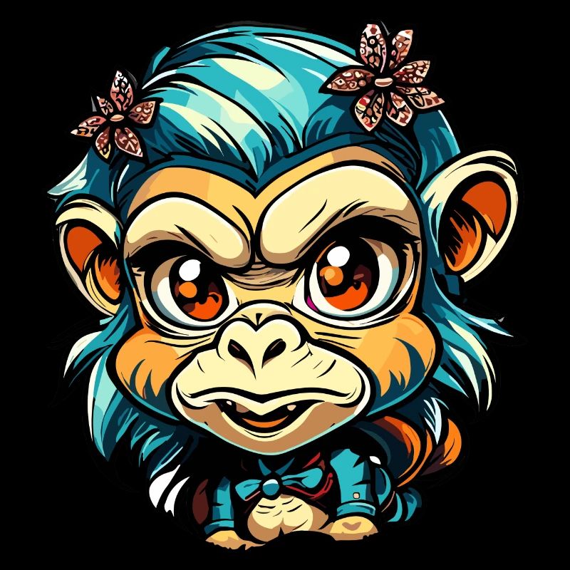 Singe mignon / Fille de singe / Mignon / noeud de cheveux