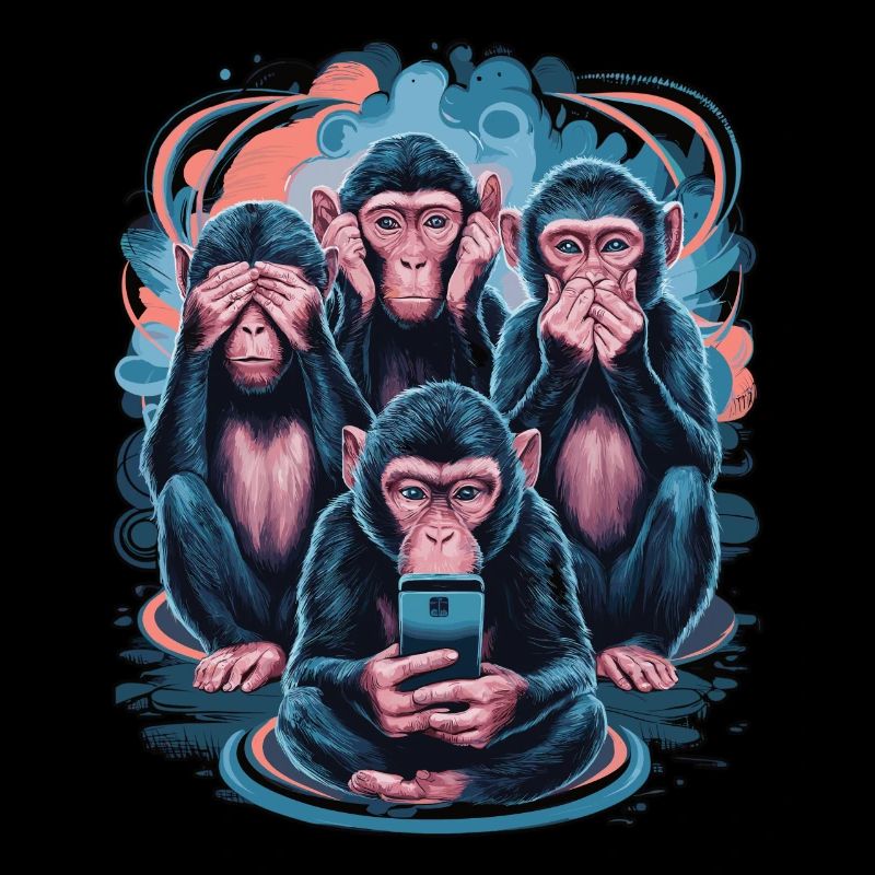 Wise Monkey With Mobile Phone Funny Multi Media Design