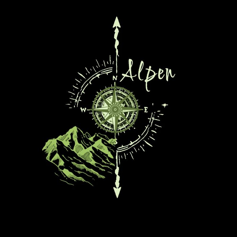 Alps,Mountains,illustration,Compass