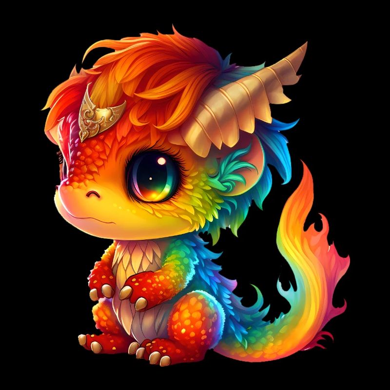 süßer kleiner Baby Drache mit Regenbogenfell