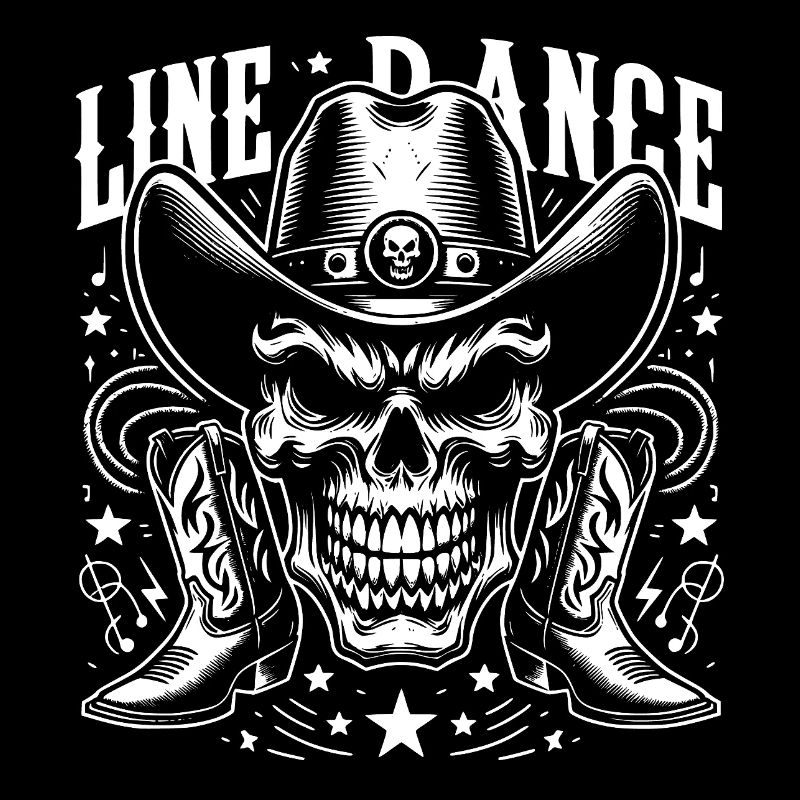 Line Dance Skull mit Stetson und Boots und Lasso
