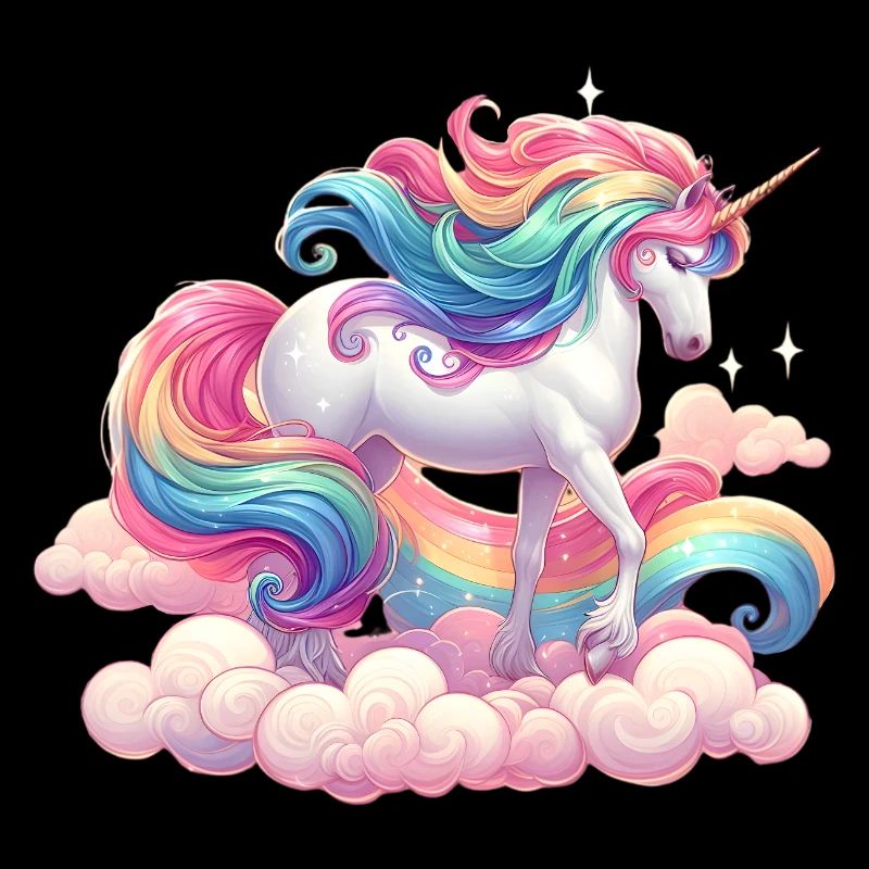 Bunter Einhorn mit Regenbogen und rosa Wolke
