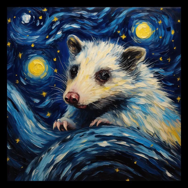opossum, van gogh, sternennacht, tier