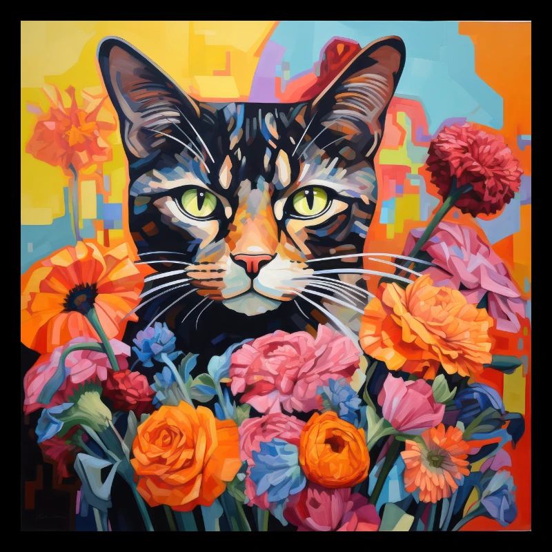 chat, motif de chat, fleurs, cadeau, idée cadeau