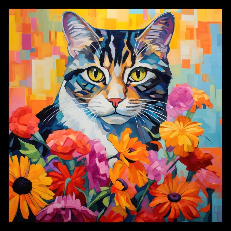 chat, motif de chat, fleurs, cadeau, idée cadeau