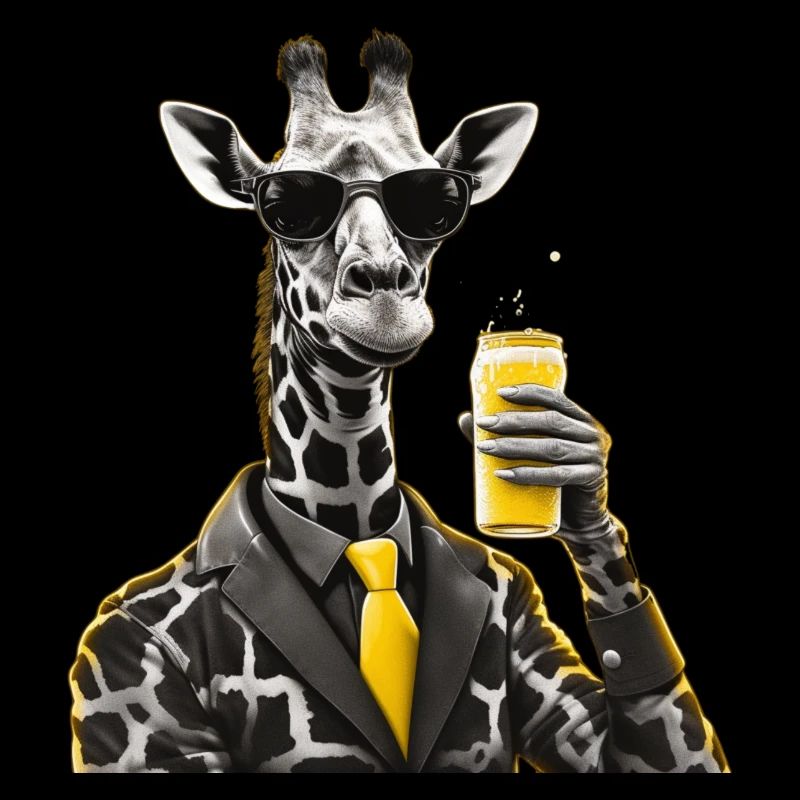 Coole Giraffe mit Bier, Sonnenbrille und Krawatte
