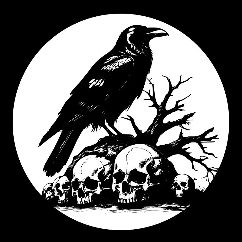 Corbeau mystique avec crânes
