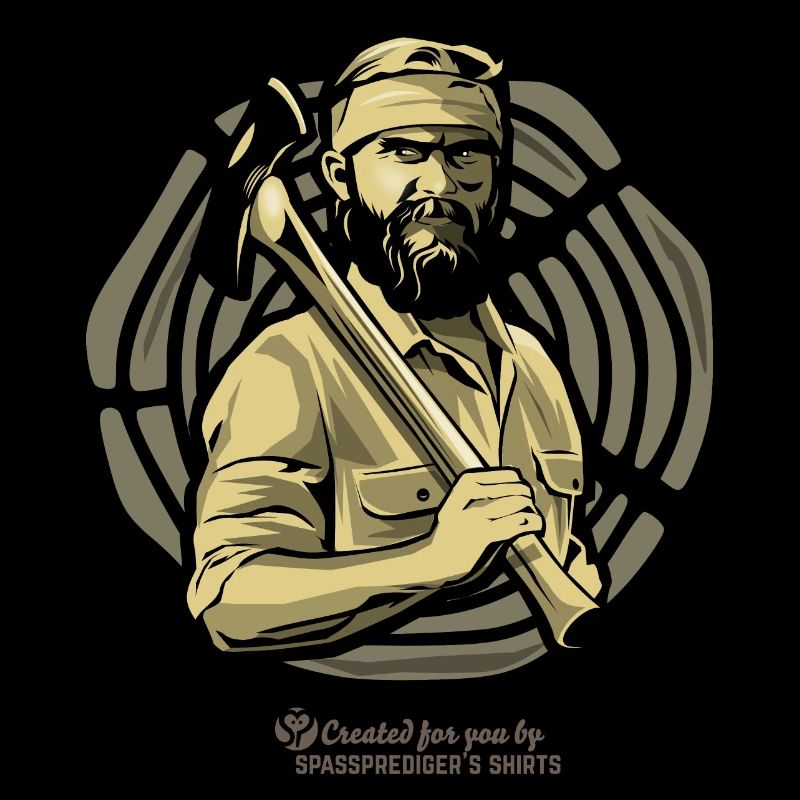Lumberjack in front of a tree disc