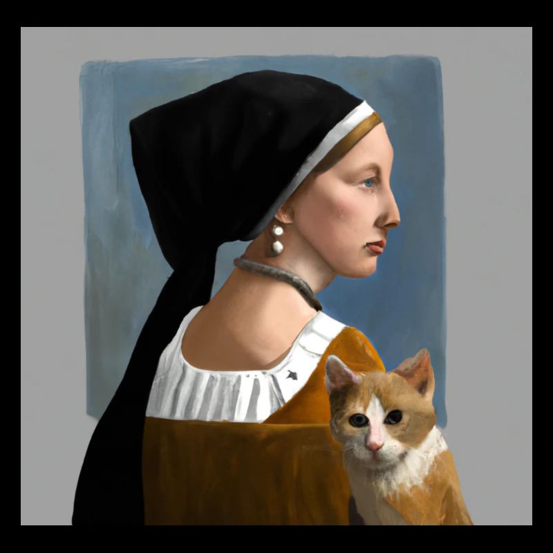Chat avec dame dans des peintures dans le style Johannes Vermeer