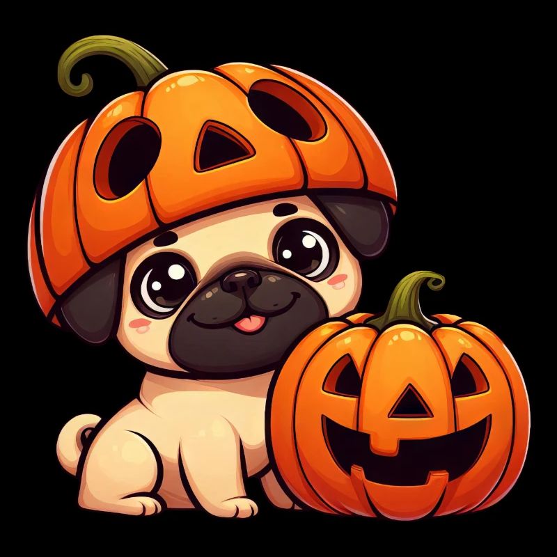 Whimsical Pug Halloween Pumpkin Hat Dog