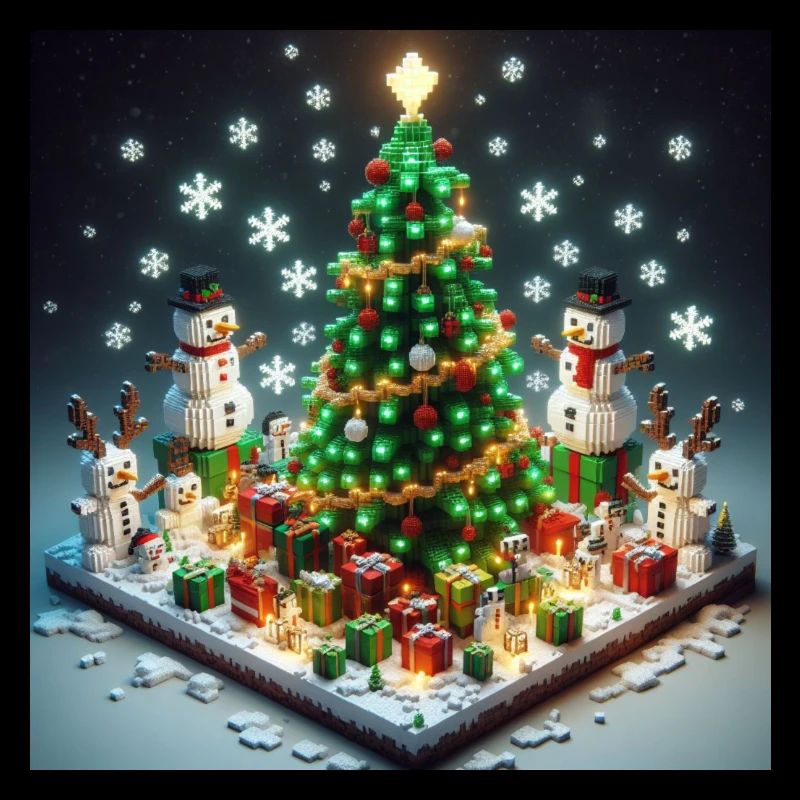 Pixel Weihnachtswelt mit Weihnachtsbaum