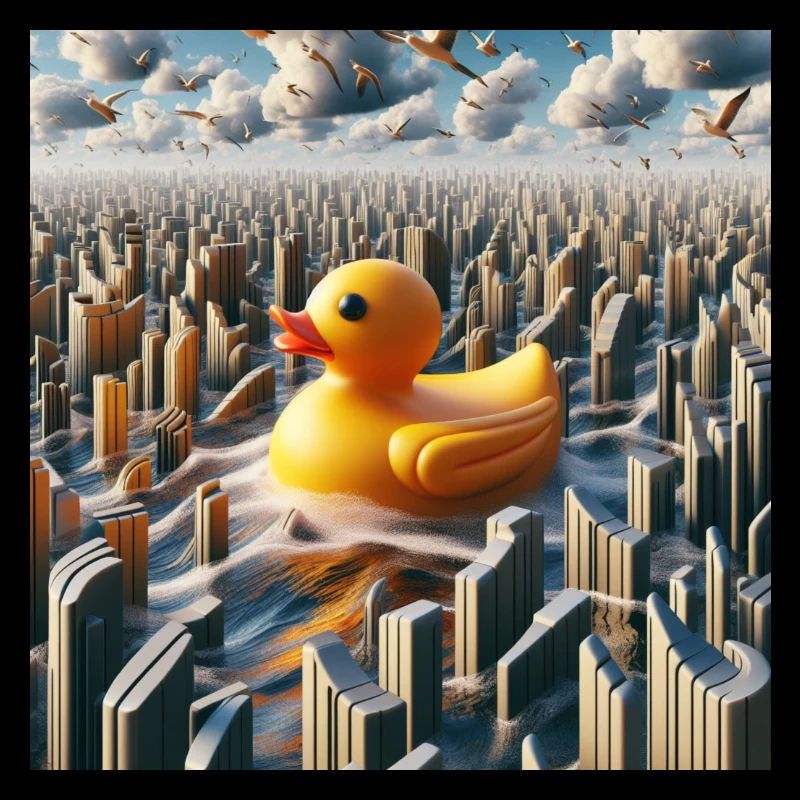 Bathing duck in a hyper-realistic fantasy world