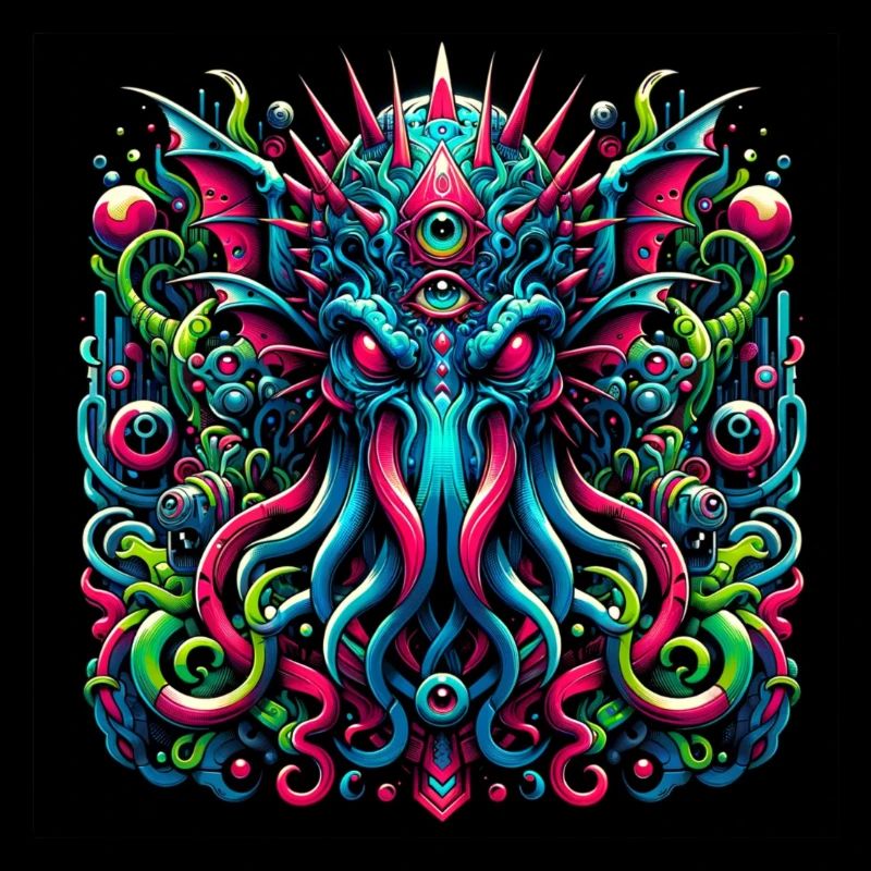 Buntes, detailliertes Cthulhu-Design in Graffiti