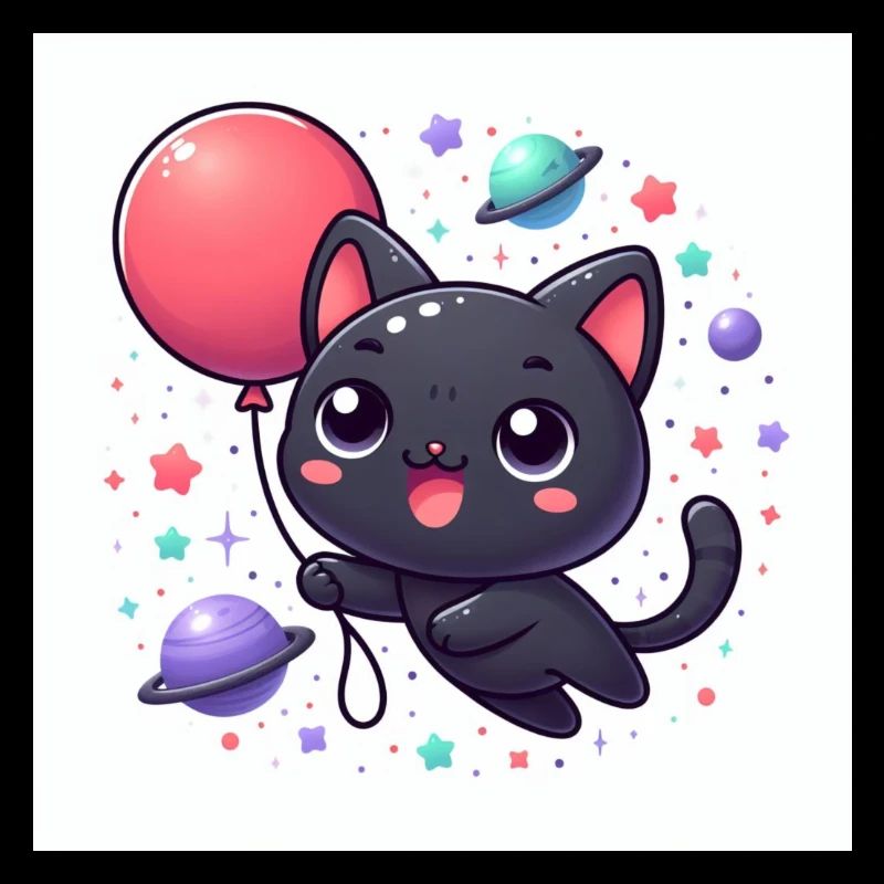 Chat de l’espace mignon avec de grands yeux et un ballon