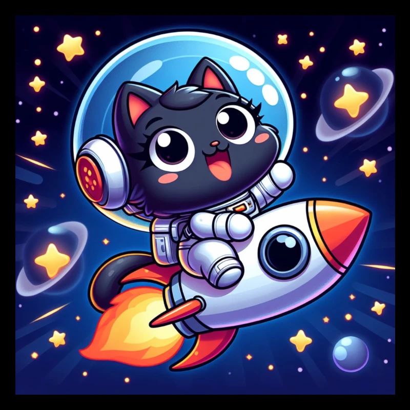 Cute space cat in space on a rocket