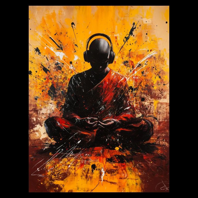 Abstrakter Mönch mit Kopfhörern