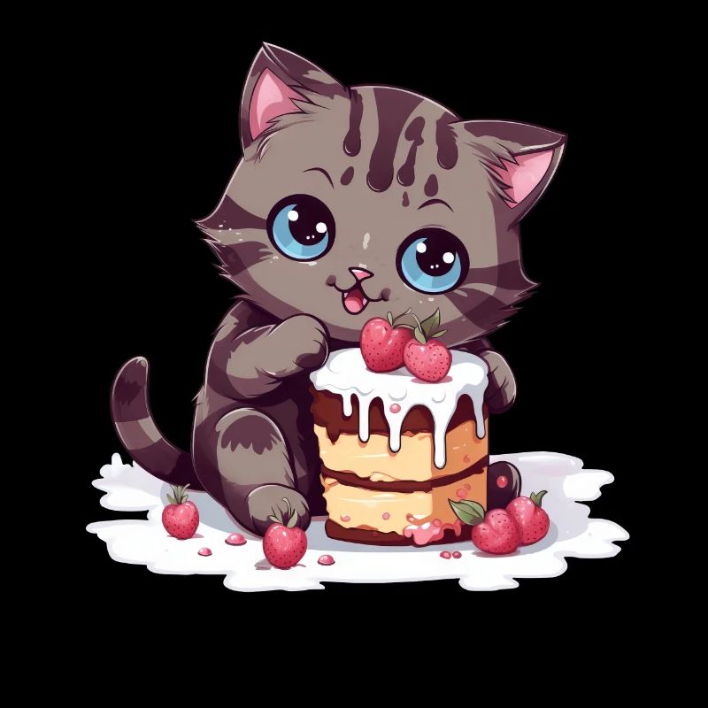 Cherry pie delight: Cute cartoon cat nibbles