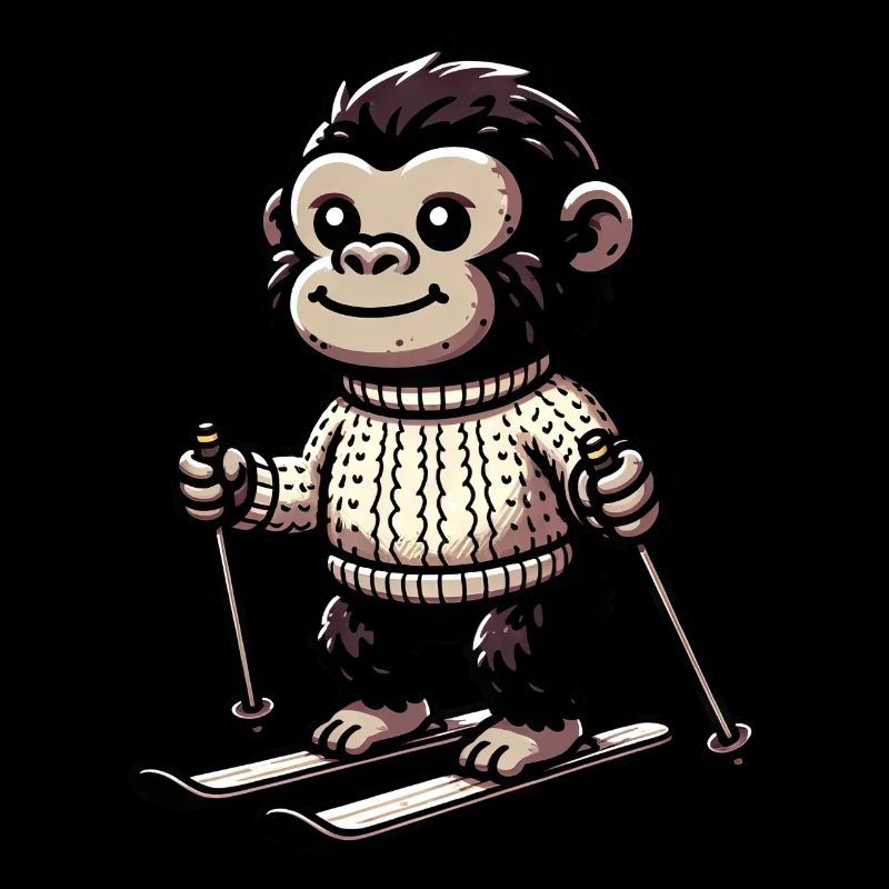 Cute monkey skiing in winter -