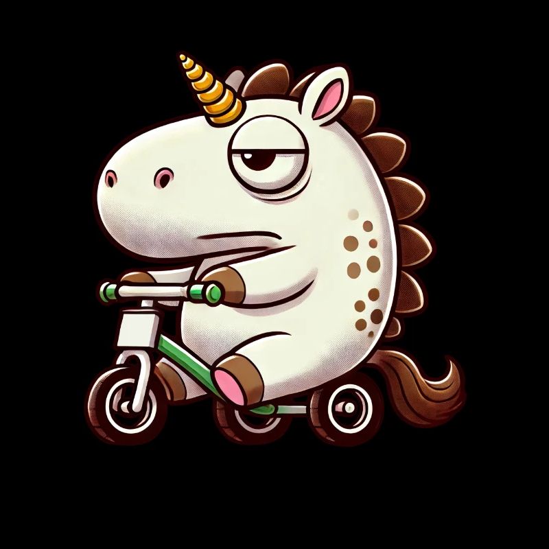 Unicorn on tricycle funny whimsical mythical creature