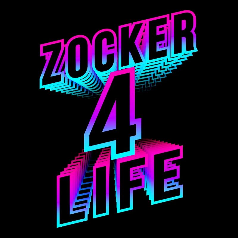 Zocker 4 Life - neon 3d gaming spruch