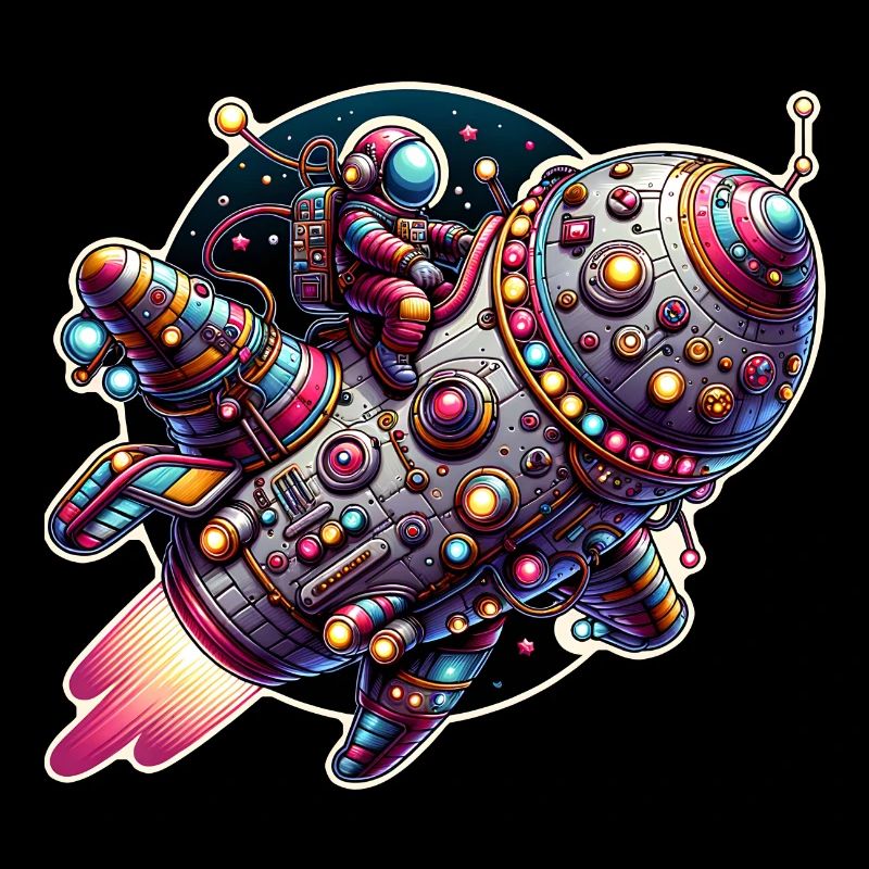 Imaginative whimsical spaceship with astronaut