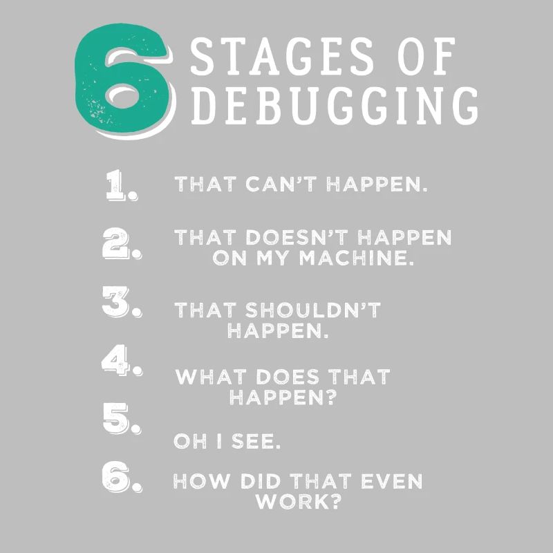 6 Stages of Debugging T-Shirt Bug Coding Computer