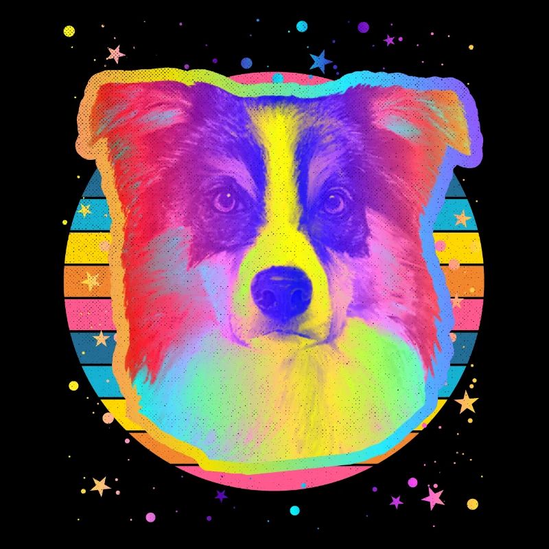 Border Collie Dog Rainbow Space Black