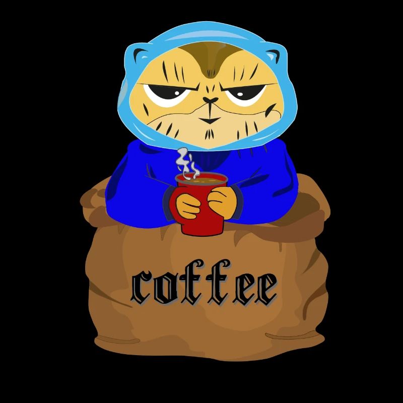 Kaffee im Sack mit einer Katze und ein Kaffeetasse
