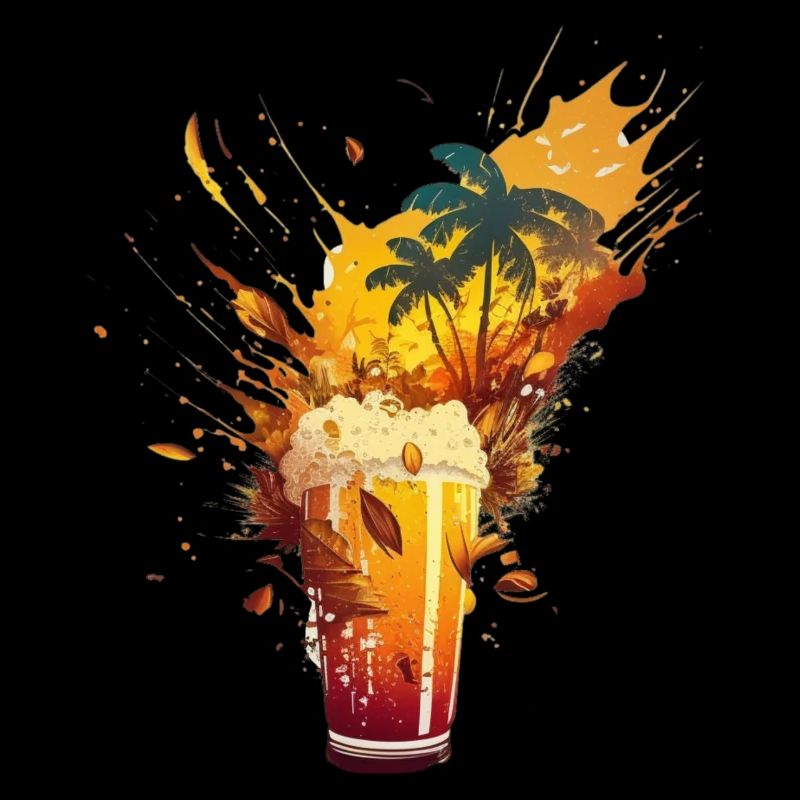 Bier Explosion mit Palmen. Sommer und Urlaub