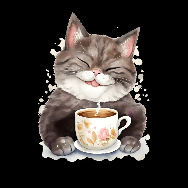 Katze mit Kaffee -Aquarellstil