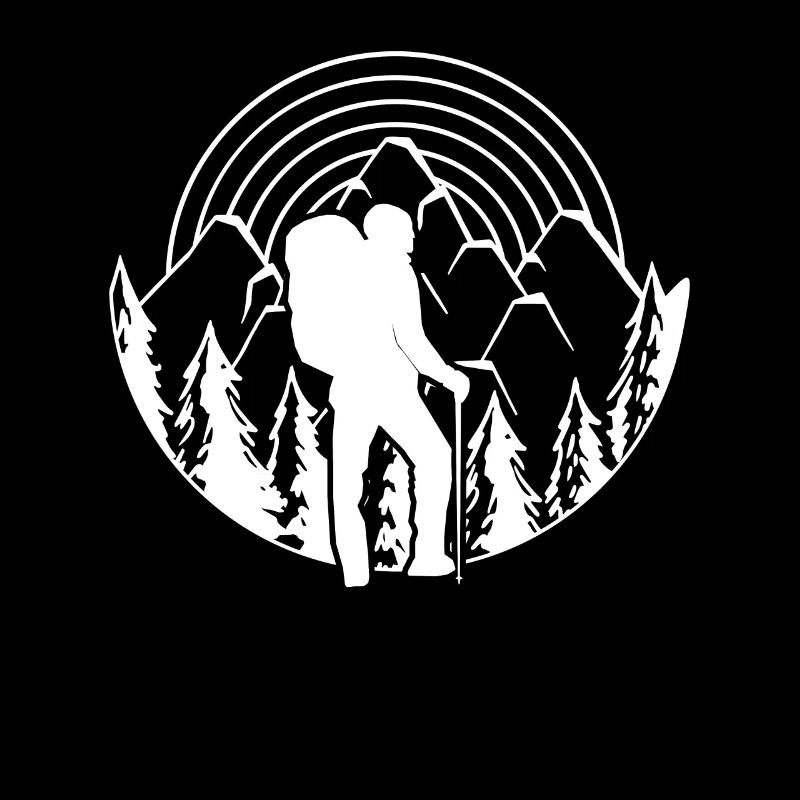 Hikers in front of mountains and trees