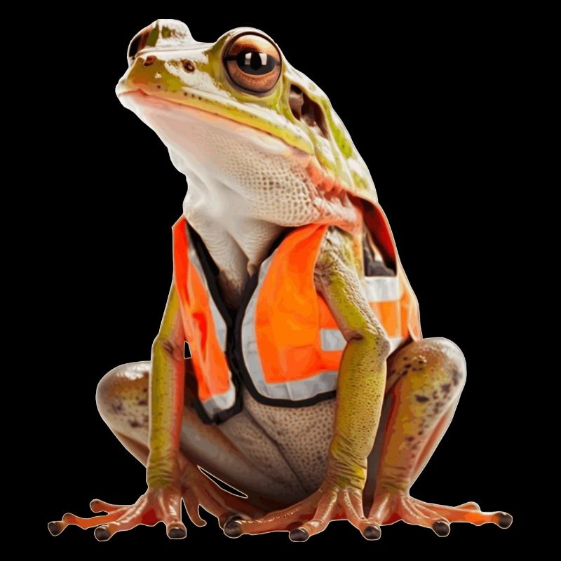 Frosch mit Sicherheitswarnweste