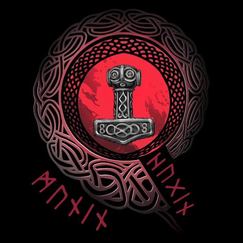 Thor Hammer Mjölnir with Odin Ravens Hugin and Munin